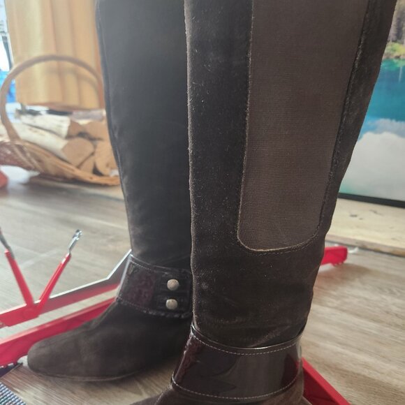 Black Suede & Patent Leather Knee-High Boots — Women’s Size 6 — Good Condition - Picture 3 of 3